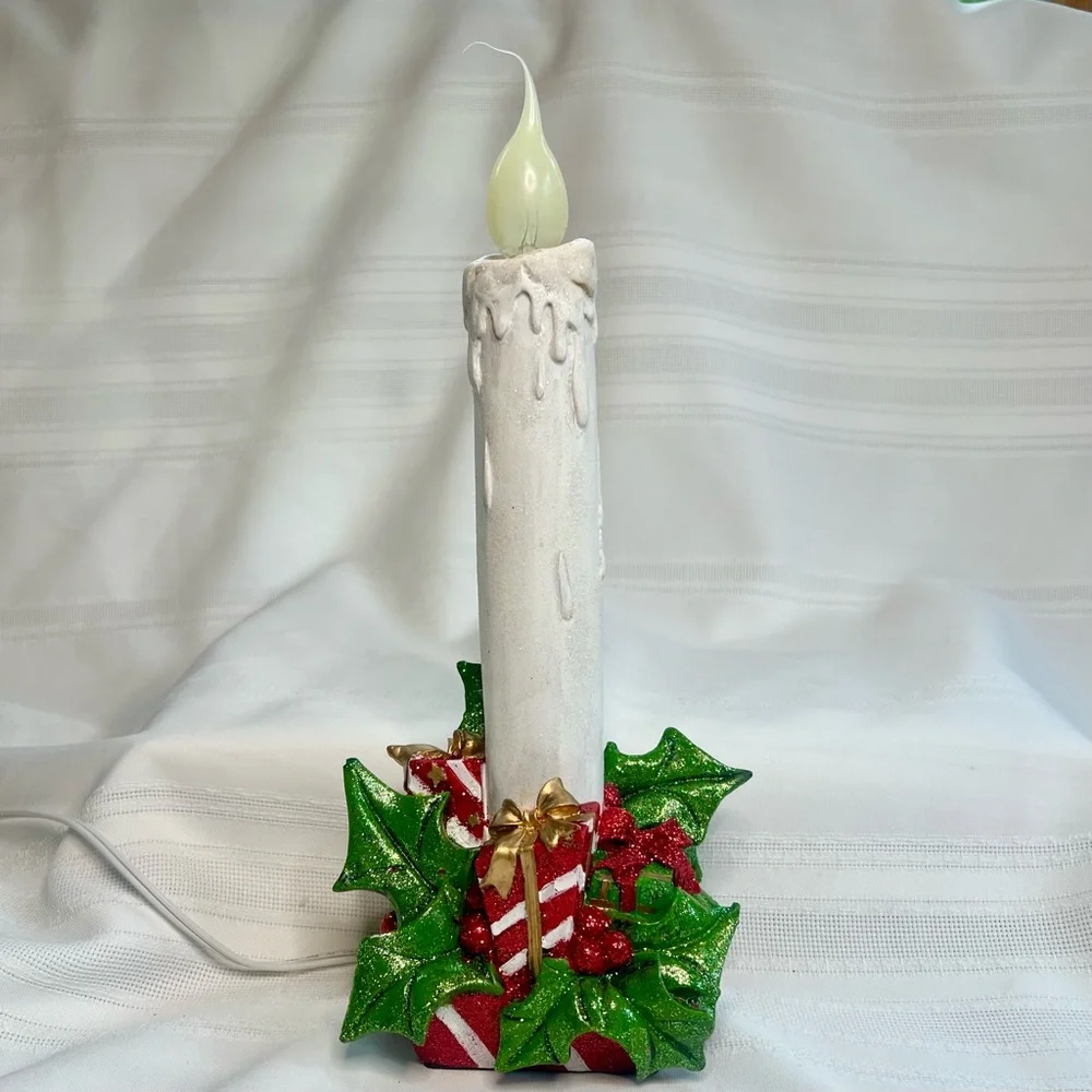 Vintage‎ LED Candle Lamp Corded Electric Glittery Holly Berries Gift Boxes